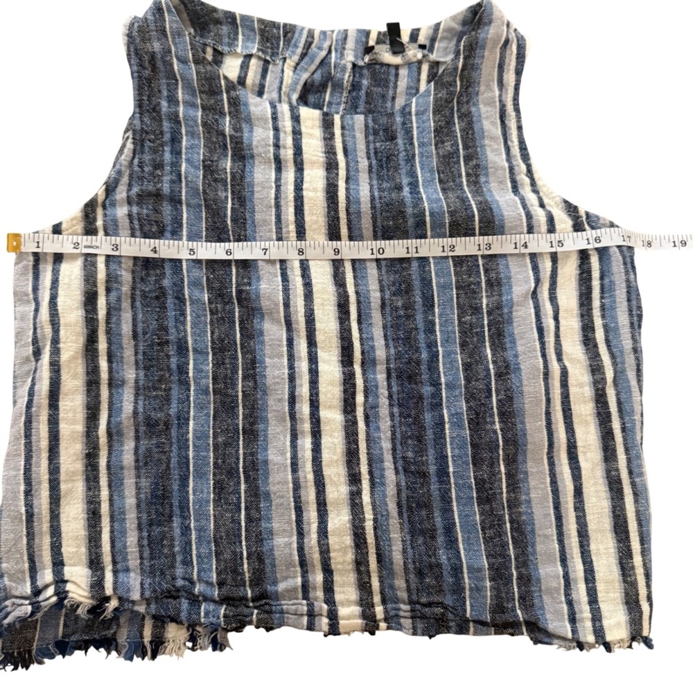 Drew Anthropologie Blue White Striped Linen Blend Button Back‎ Tank Top Medium - Picture 9 of 9